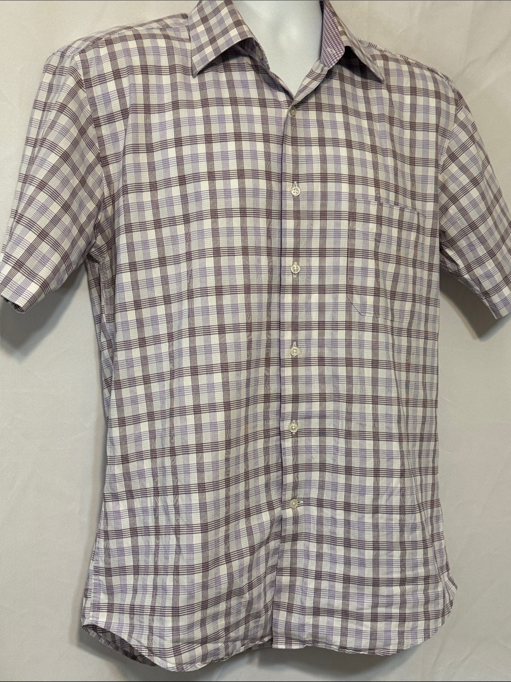 Balmain Lavender and White Plaid Short-Sleeve Button-Down Shirt
